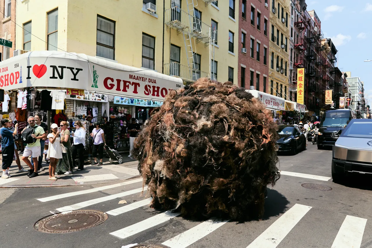 A 10ft ball of real human hair is rolling through New York